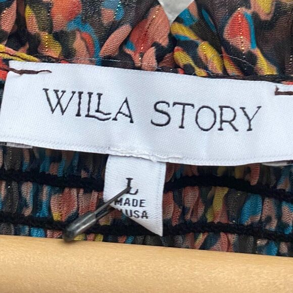 Willa Story Peasant Shirt Top Lined Large Smocked Multi-Color Blouse Casual - Picture 2 of 4